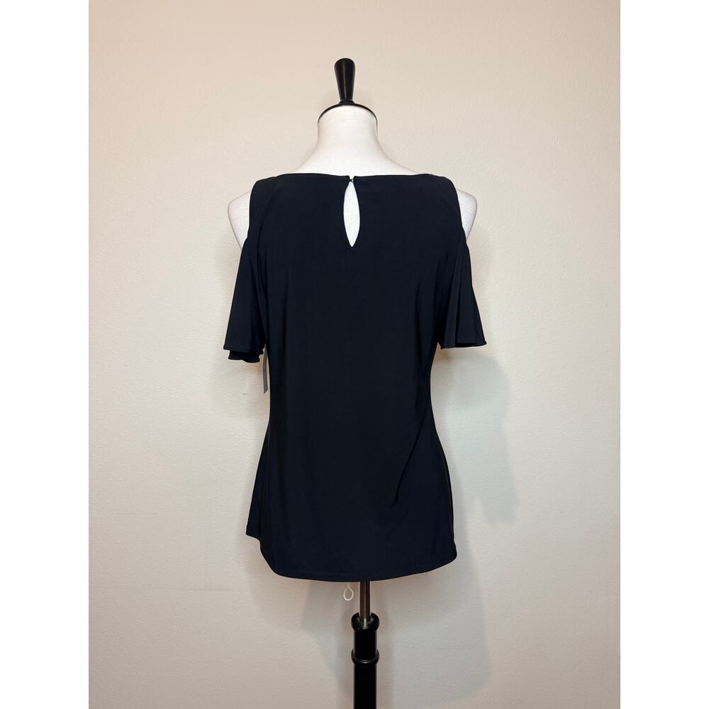 Women's Black Cold-Shoulder V-Neck Top with Silver Trim - Picture 5 of 8